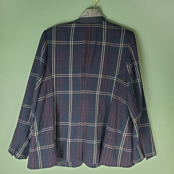 Lane Bryant Womens The Bryant Blazer Blue Plaid Red Workwear Career Size 20 - Picture 2 of 5